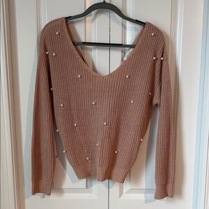 Jessica Simpson Pearl Twist Back Knit Sweater Cozy Cotton Blend Pullover